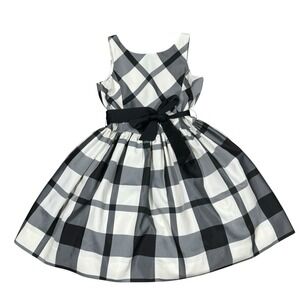 POLO RALPH LAUREN Black & White Plaid Taffeta Tie Waist‎ Dress Girls Sz 8